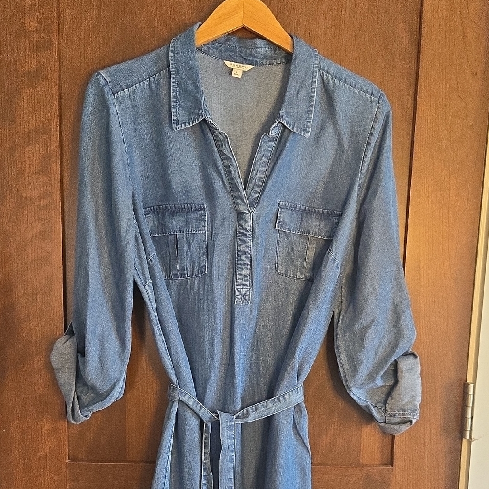 Sonoma LIfe & Style Size Large Denim Shirt Dress with Belt